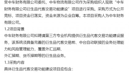 lt;2024gt;北京市中车财务有限公司衍生品代客交易功能建设采购招标公告