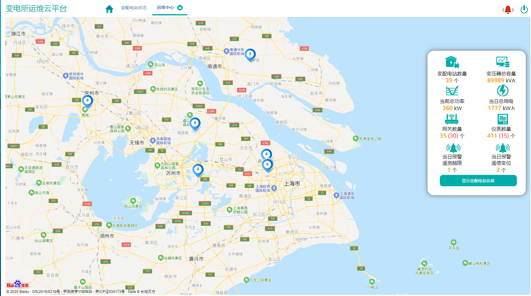 变电所无人值守运维平台，远程实时监测变电所数据，异常报价电话、短信推送