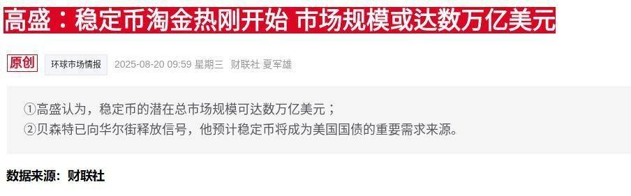 高盛喊你加仓稳定币,会成为新龙头吗?